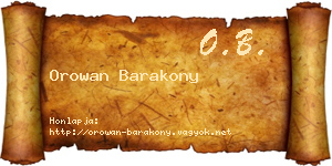 Orowan Barakony névjegykártya